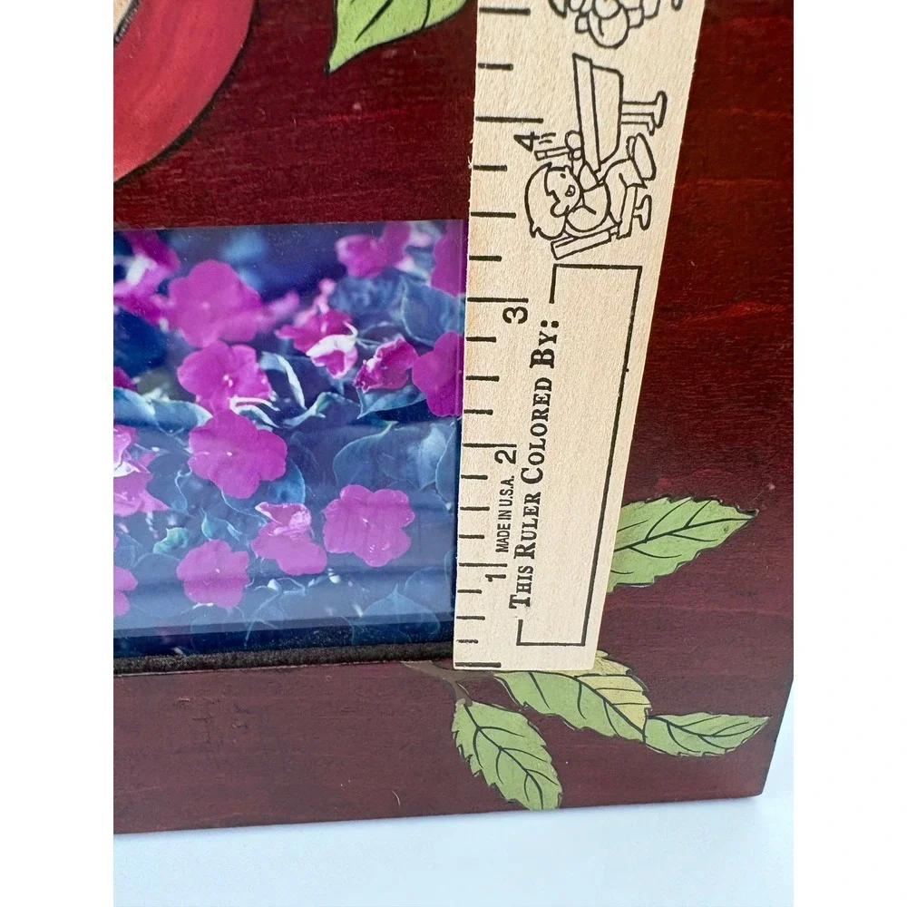Vtg 1990s Tole Painted Cherry Wood Picture Frame Set 2 Peach Fruit Cottagecore